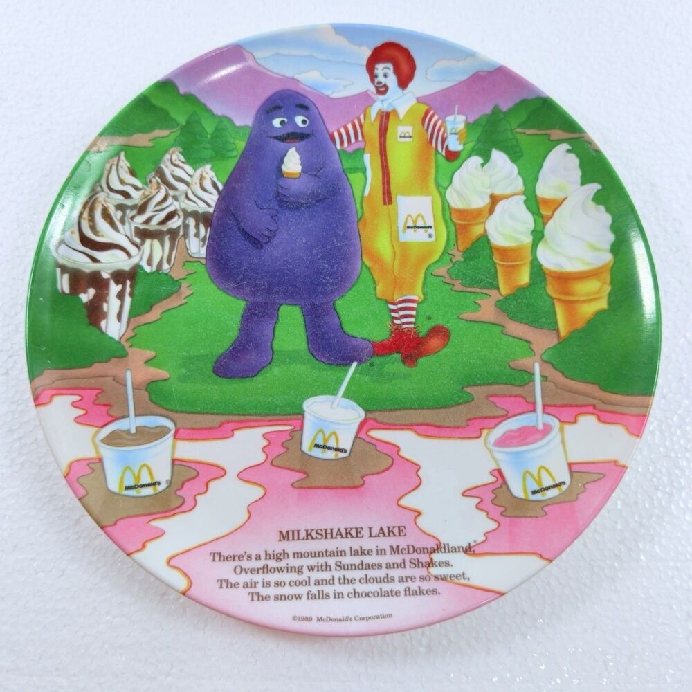 Vintage 1989 McDonald's Milkshake Lake Collector's Plate Ronald McDonald Grimace